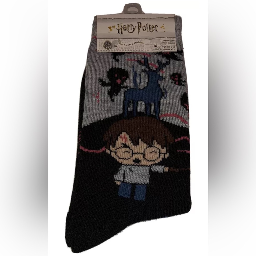 Harry Potter Crew Socks 1 Pair Women's 4-10 Gray Black Red Expecto Patronum New!